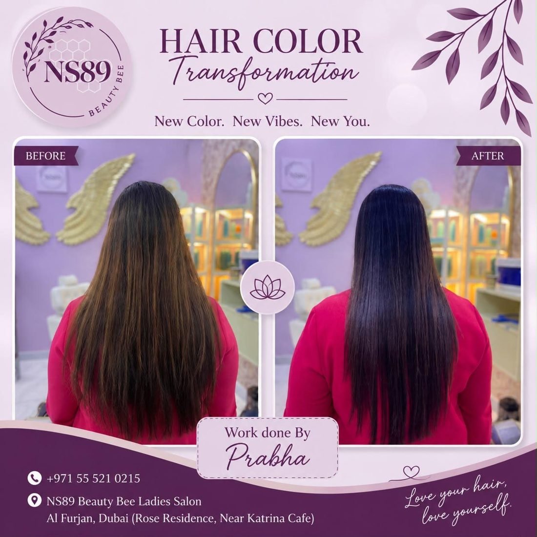 Hair colour transformation by Prabha — before & after