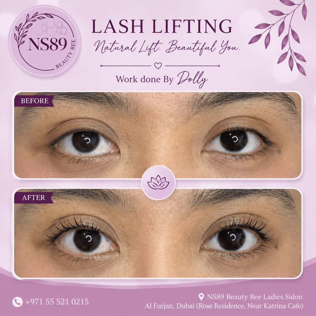Lash lifting by Dolly — before & after